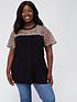  image of v-by-very-curve-woven-animal-colour-block-t-shirt-black