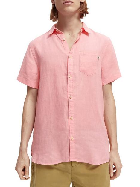 scotch-soda-regular-fit-garment--dyed-linen-short-sleeve-shirt-pink