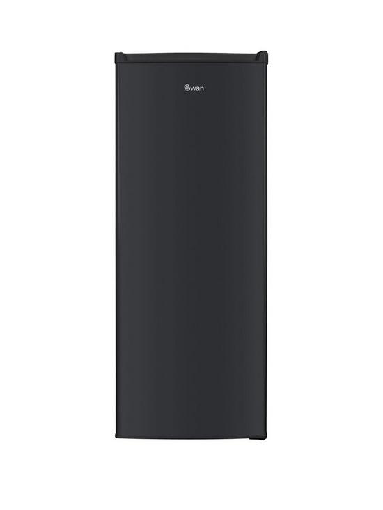 front image of swan-sr15670b-143cm-tall-55cm-wide-upright-freezer-black-f-rated