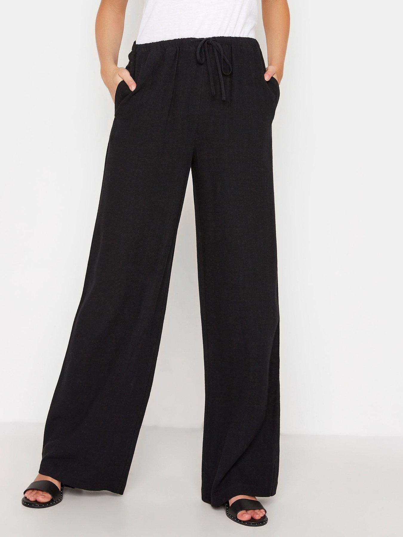 undefined Linen Blend Wide Leg Trouser - Black