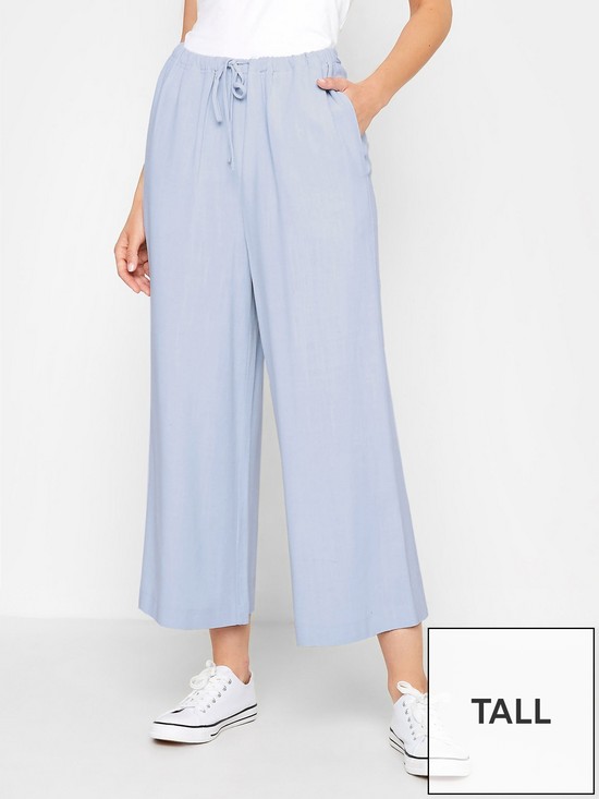 front image of long-tall-sally-linen-blend-cropped-trousers-light-blue