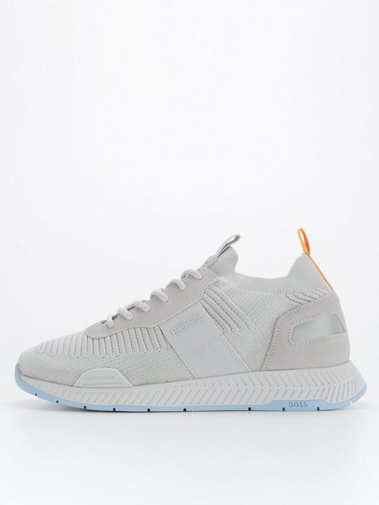 front image of boss-titanium-knit-runner-trainers-light-grey