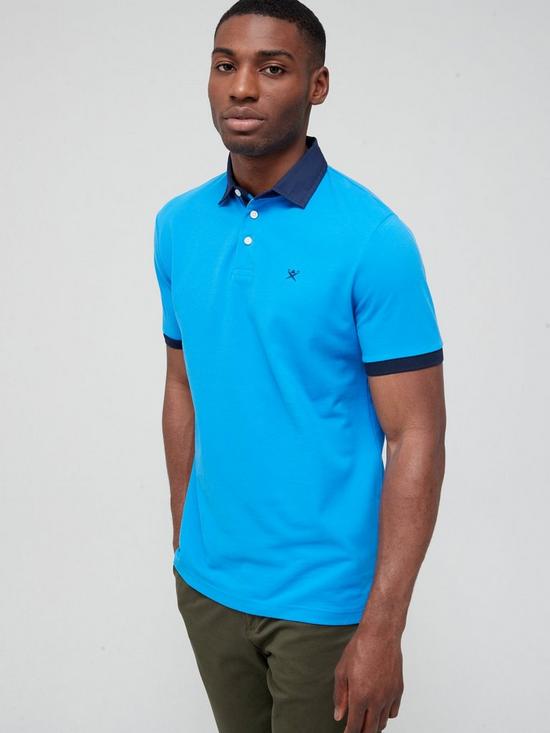 front image of hackett-woven-collar-trim-polo-shirt