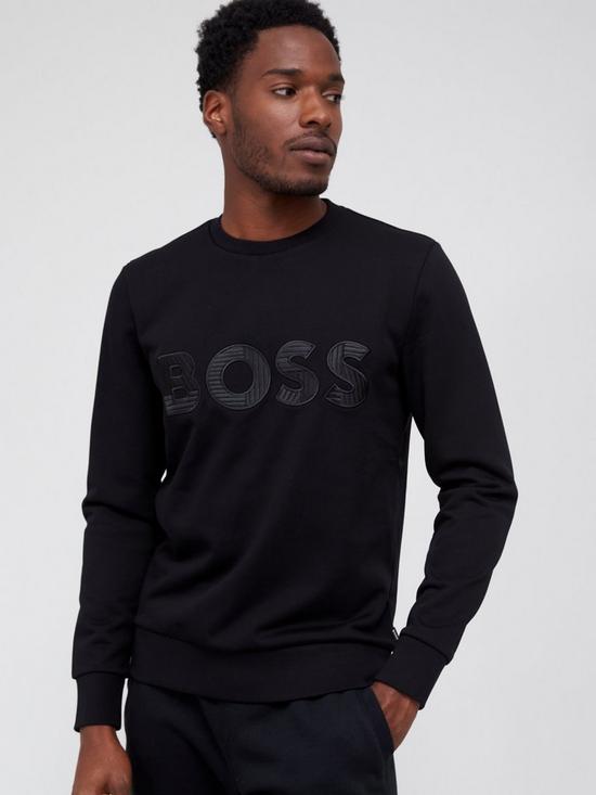 front image of boss-stadler-large-logo-sweatshirt-black