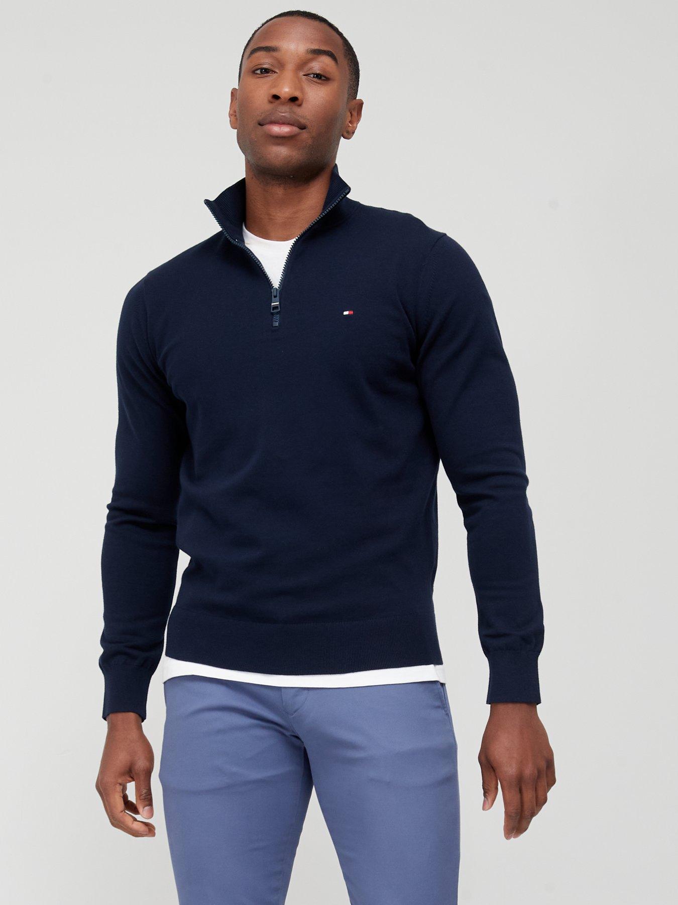 Tommy Hilfiger Tommy Logo Mock Neck Quarter Zip Jumper, Desert Sky