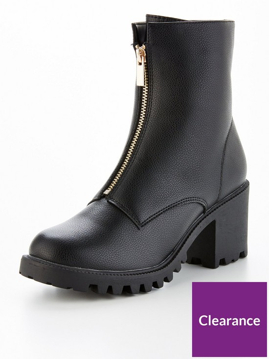 front image of v-by-very-zip-front-chunky-heel-ankle-boot-black