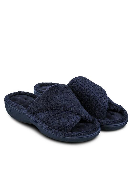front image of totes-popcorn-turnover-open-toe-slider-with-360-comfort-memory-foam-amp-pillowstep-navy