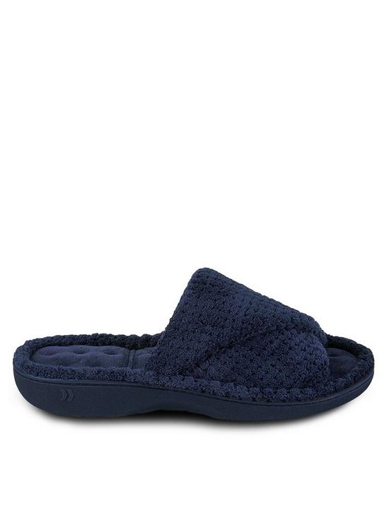 stillFront image of totes-popcorn-turnover-open-toe-slider-with-360-comfort-memory-foam-amp-pillowstep-navy