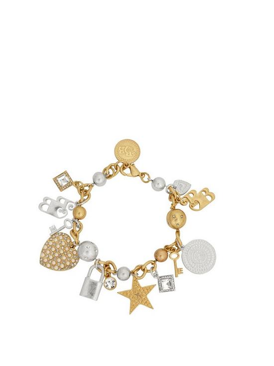 front image of bibi-bijoux-gold-paveacute-heart-multi-charm-bracelet