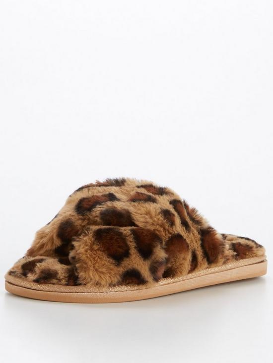 stillFront image of v-by-very-cross-strap-slider-slipper-leopard