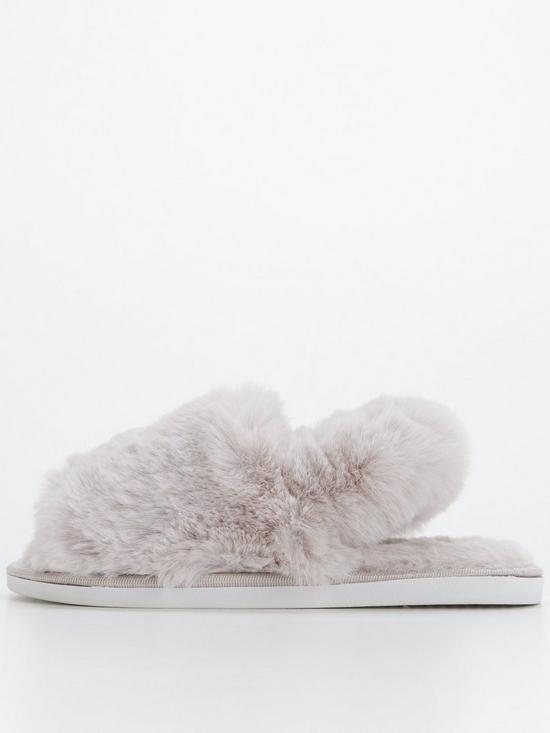 front image of v-by-very-faux-fur-slingback-slipper-grey