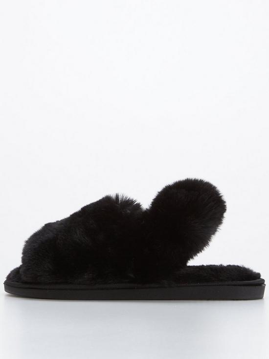 front image of v-by-very-faux-fur-slingback-slipper-black