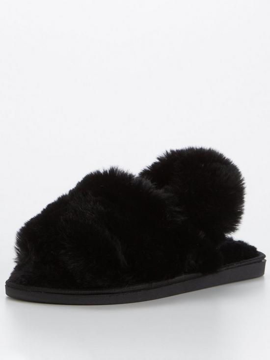 stillFront image of v-by-very-faux-fur-slingback-slipper-black