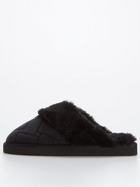 v-by-very-faux-fur-lined-mule-slipper-black