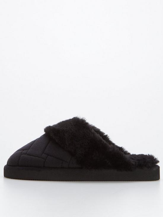 front image of v-by-very-faux-fur-lined-mule-slipper-black