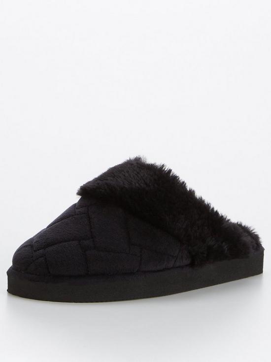 stillFront image of v-by-very-faux-fur-lined-mule-slipper-black