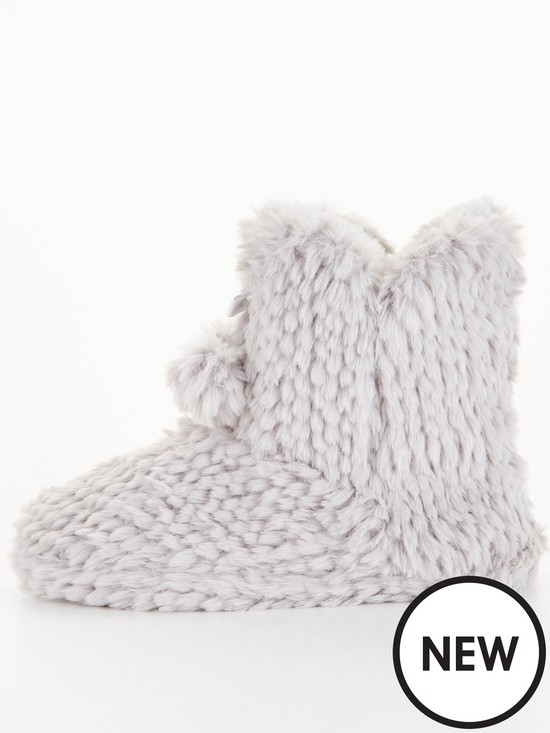 front image of v-by-very-faux-fur-slipper-boot-with-poms-grey