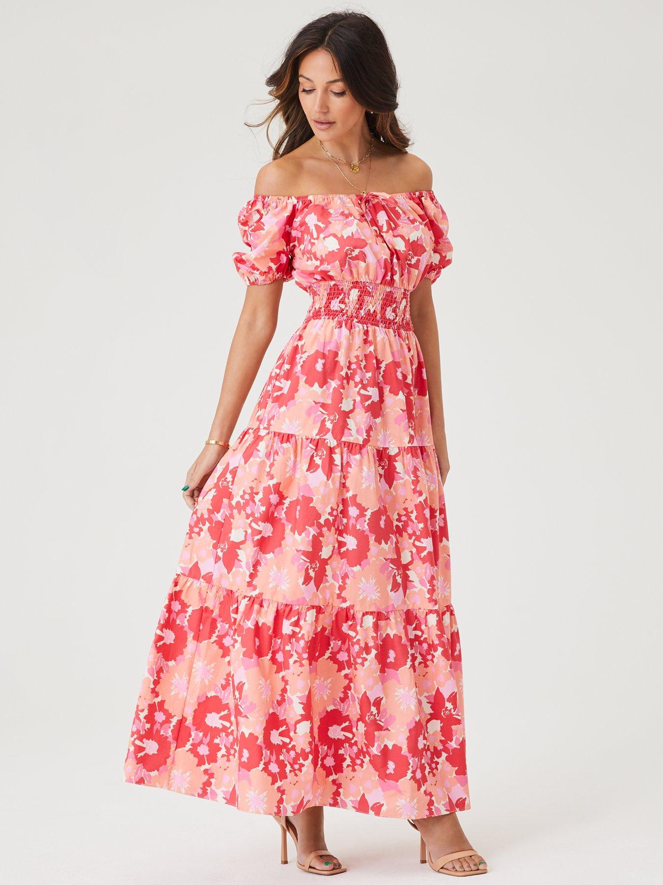Michelle Keegan Watercolour Shirred Waist Maxi Dress - Pink Floral ...