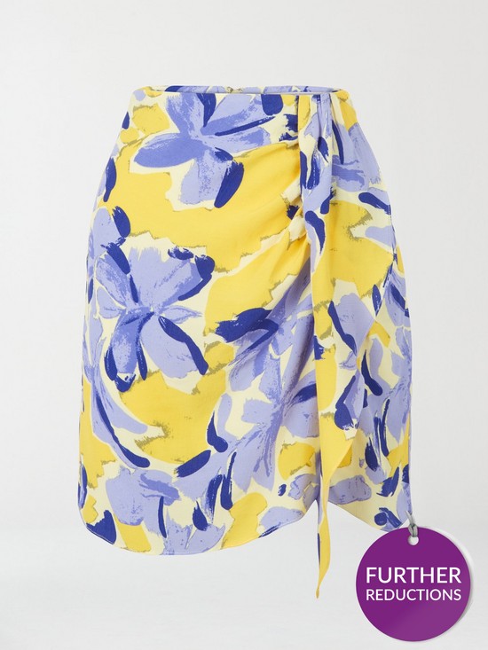 stillFront image of michelle-keegan-tie-front-drape-mini-skirt-blue-floral-print
