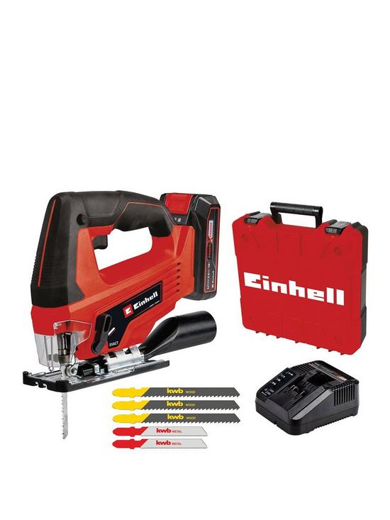 front image of einhell-power-x-change-classic-18v-jigsaw-with-5-blades-1x25-ah