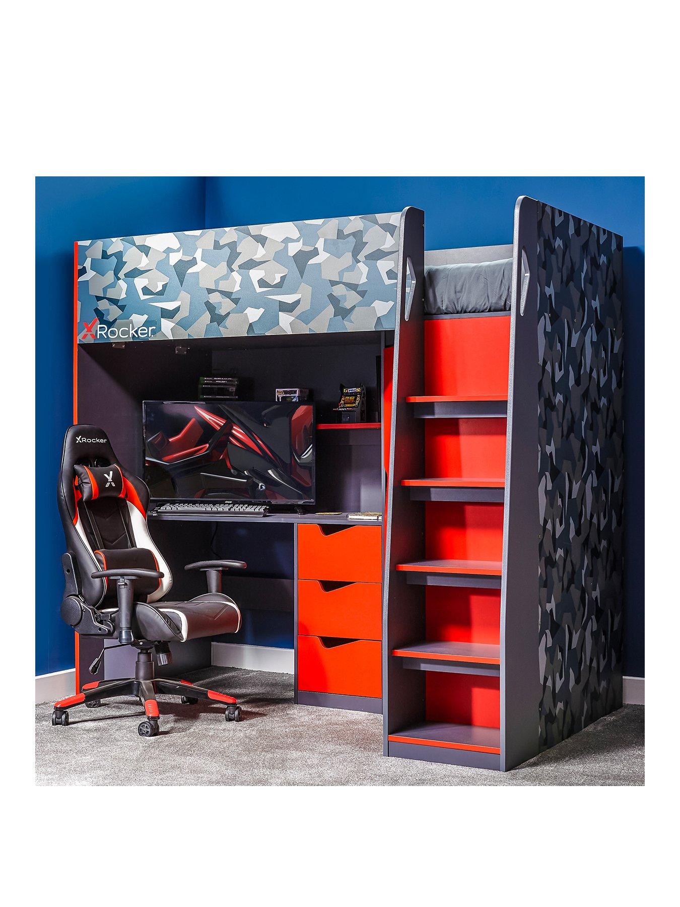 X Rocker Hideout Wood Panel Gaming Bunk Bed With Desk single