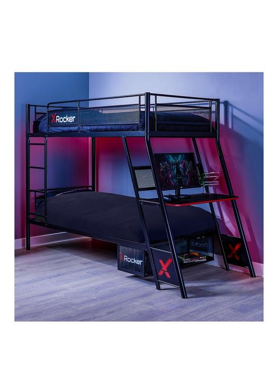 front image of x-rocker-armada-dual-bunk-bed-with-gaming-desk