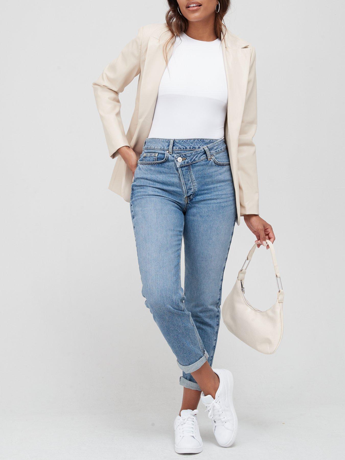 undefined Wrap Front Mom Jean - Mid Wash