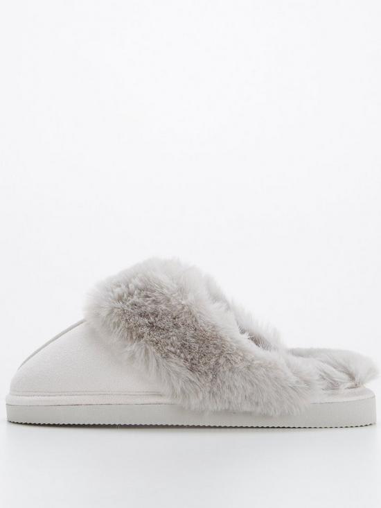 front image of v-by-very-faux-fur-lined-mule-slipper-grey