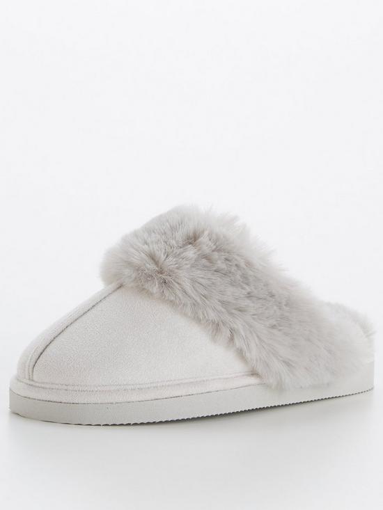 stillFront image of v-by-very-faux-fur-lined-mule-slipper-grey