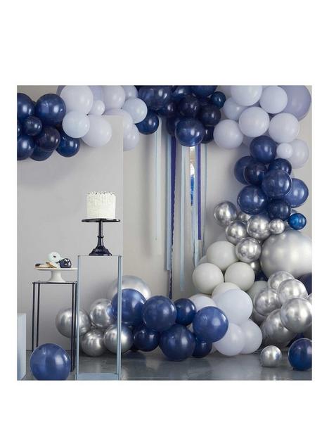 ginger-ray-blue-silver-balloon-arch