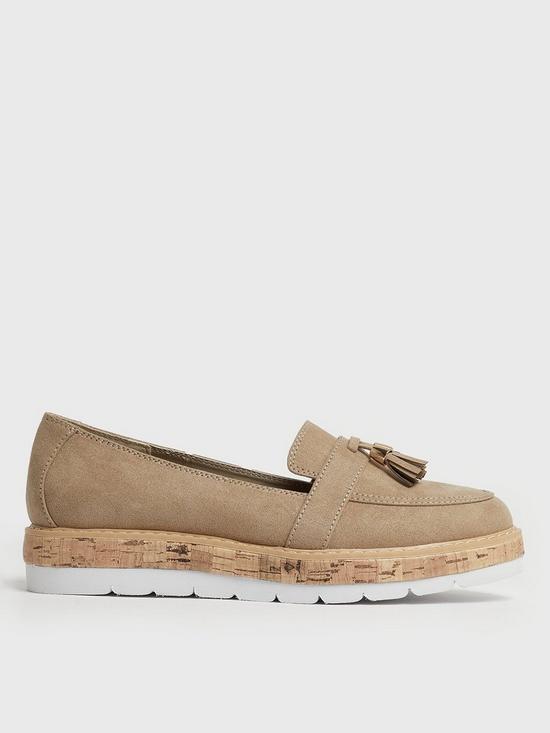 front image of new-look-suedette-tassel-cork-wedge-loafers-light-brown