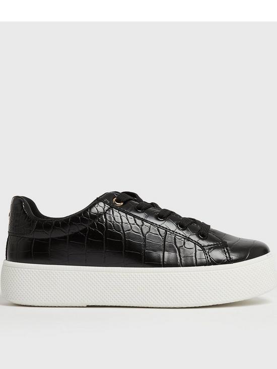 front image of new-look-black-faux-croc-chunky-trainers