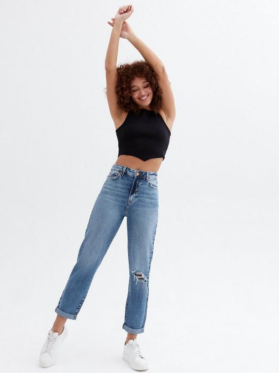 stillFront image of new-look-ripped-knee-high-waist-tori-mom-jeans-mid-blue