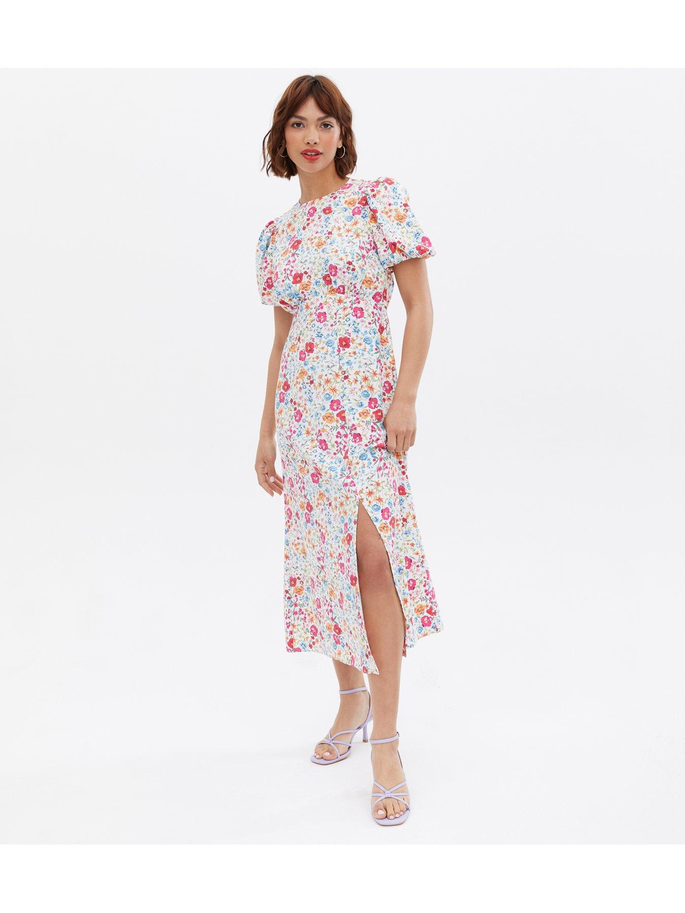 new look white floral midi dress