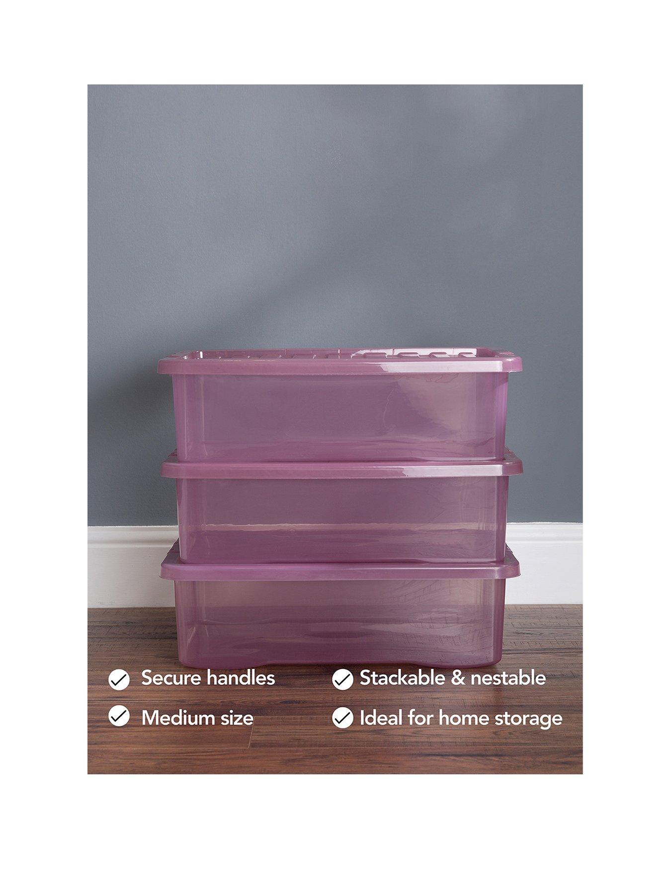  image of wham-set-of-3-pink-crystal-32-litre-plastic-storage-boxes