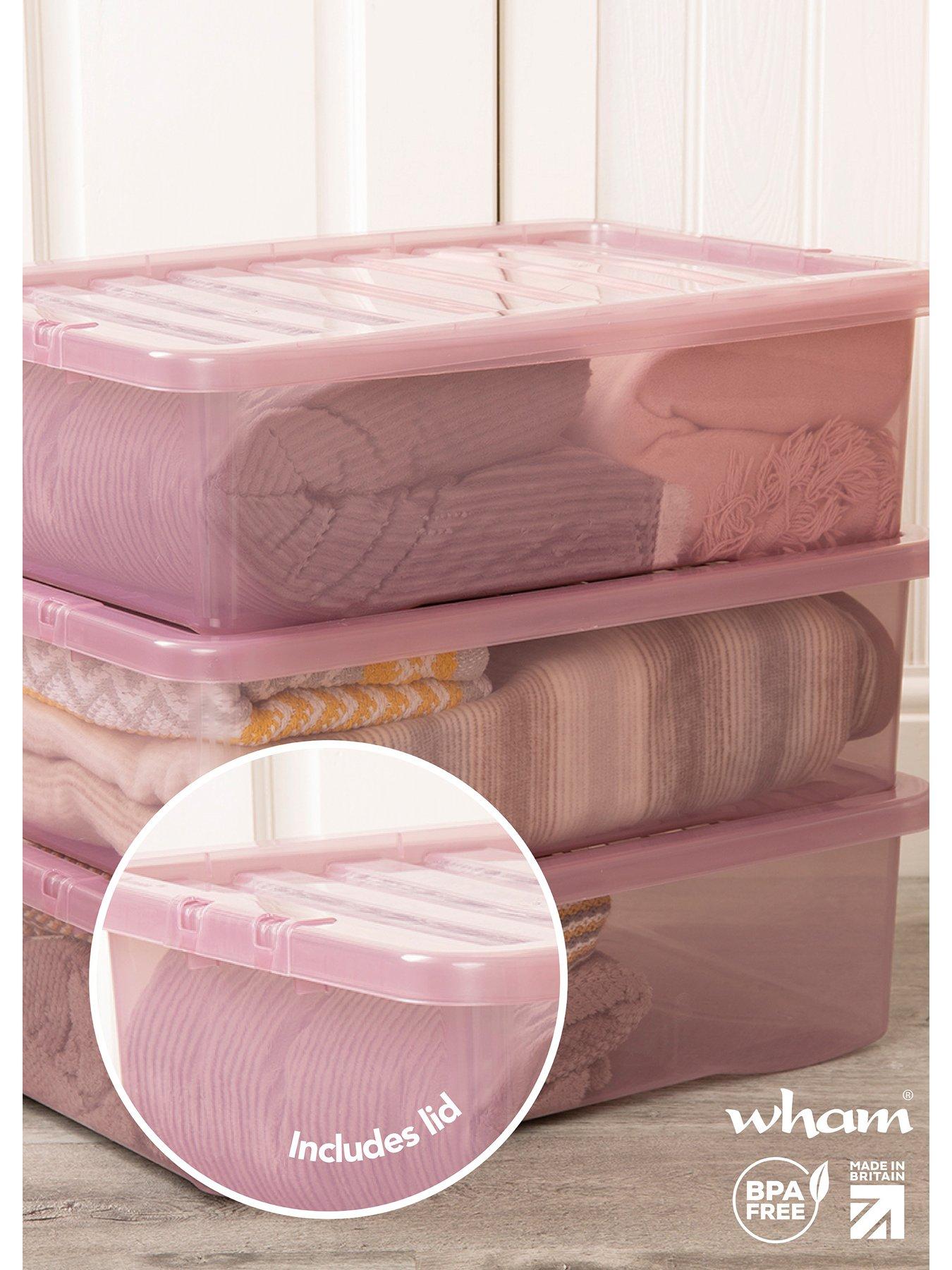  image of wham-set-of-3-pink-crystal-32-litre-plastic-storage-boxes