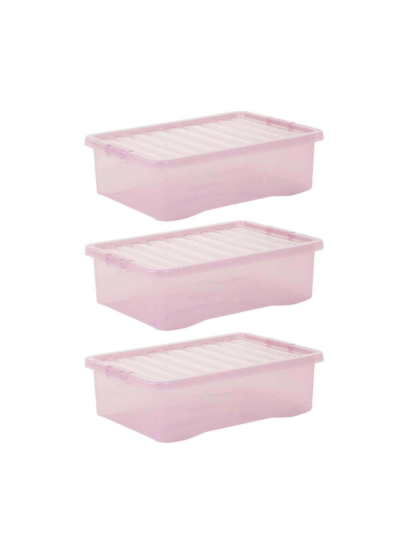  image of wham-set-of-3-pink-crystal-32-litre-plastic-storage-boxes