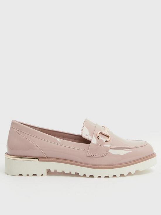 front image of new-look-pale-pink-patent-metal-trim-chunky-loafers