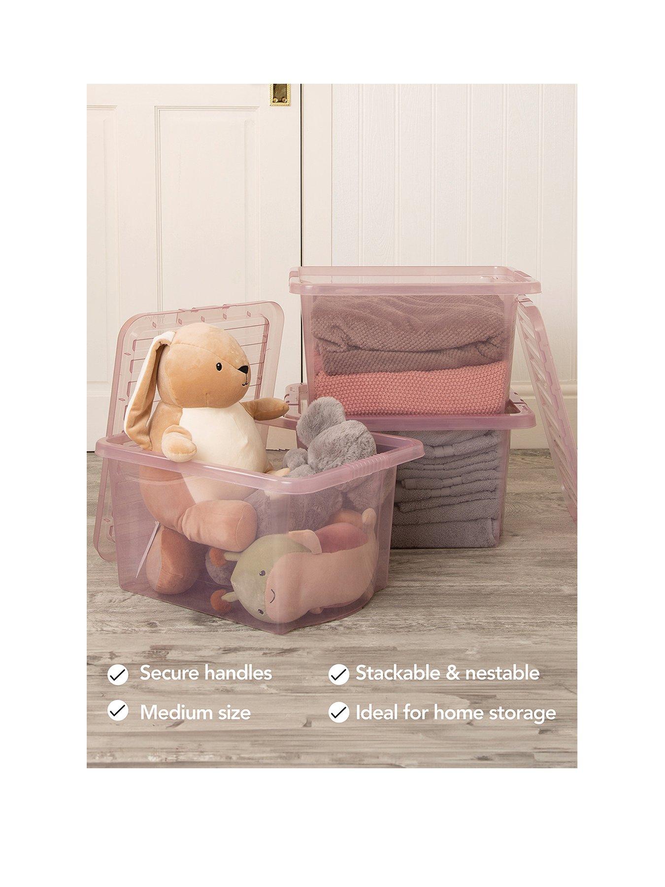  image of wham-set-of-3-pink-crystal-28-litre-plastic-storage-boxesnbsp