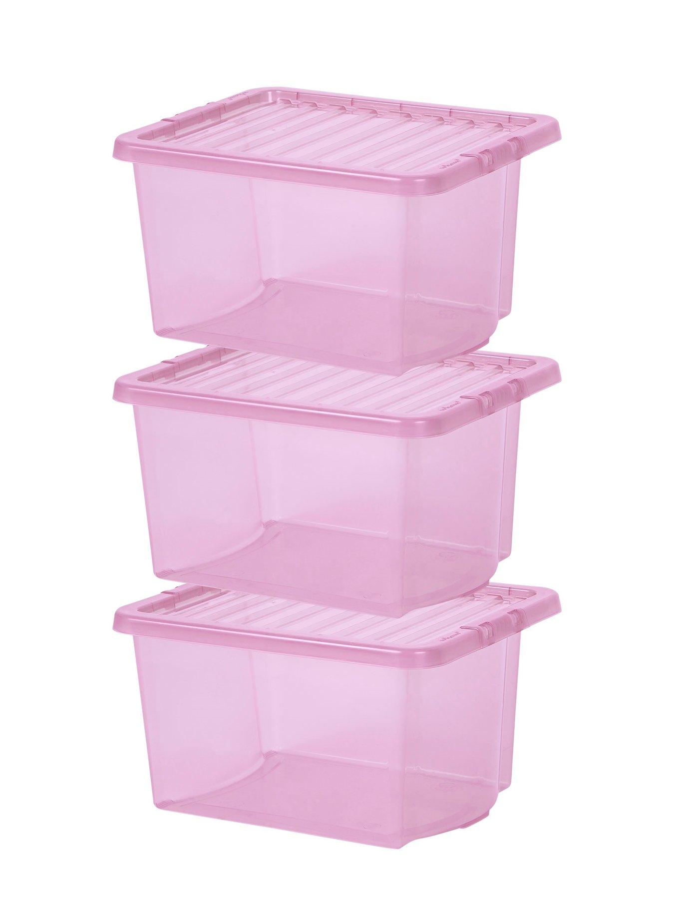  image of wham-set-of-3-pink-crystal-28-litre-plastic-storage-boxesnbsp