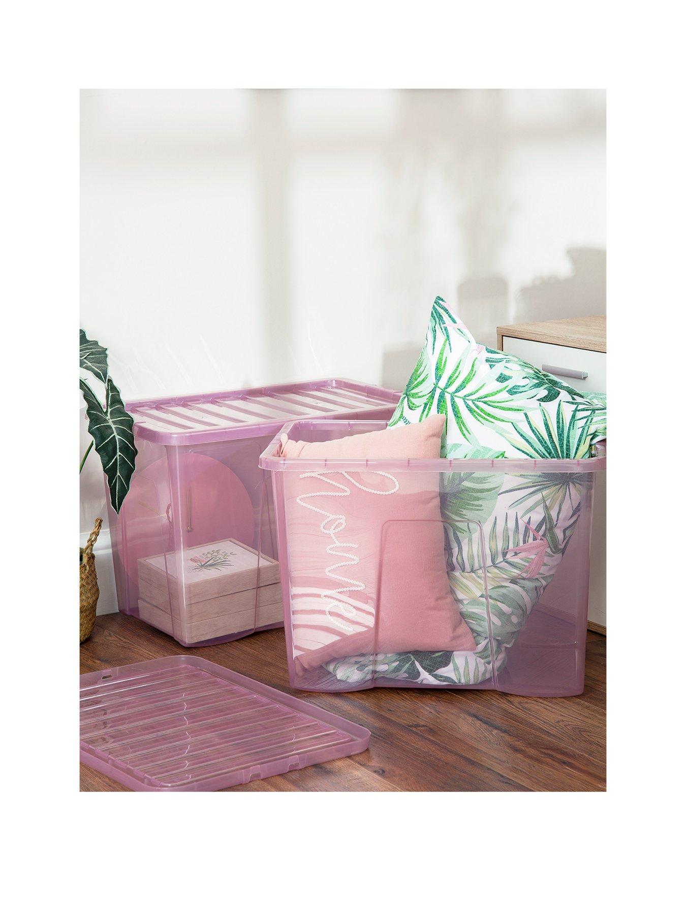 Wham Set of 2 Pink Crystal 80Litre Plastic Storage Boxes
