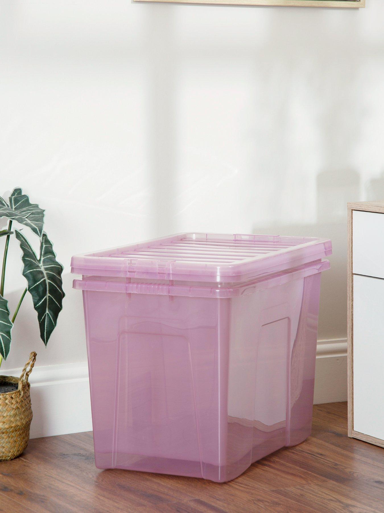 Wham Set of 2 Pink Crystal 80Litre Plastic Storage Boxes