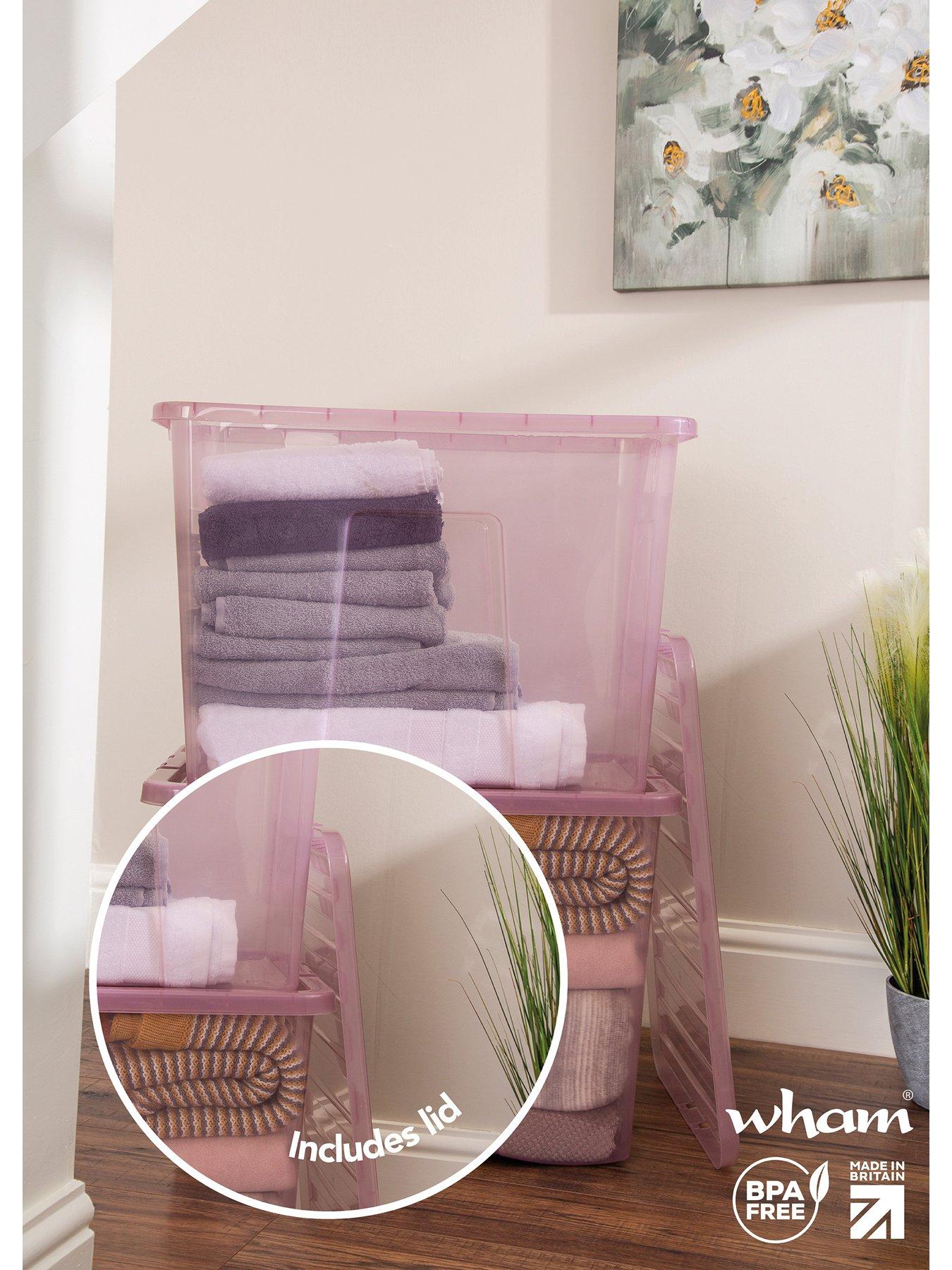 Image 3 of 5 of Wham Set of 2 Pink Crystal 80-Litre Plastic Storage Boxes