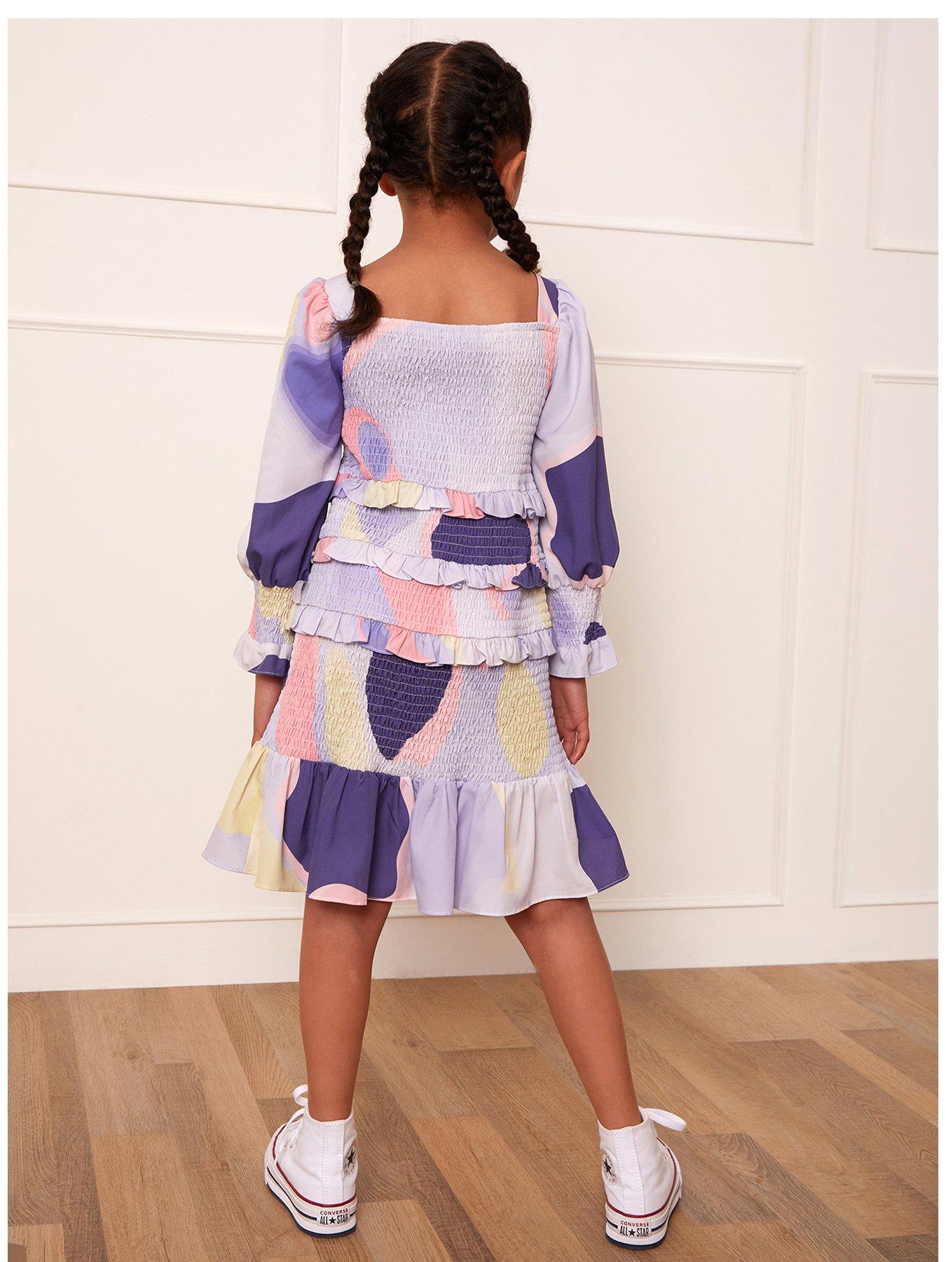  image of chi-chi-london-youngernbspgirls-shirred-soft-abstract-print-midi-dress-multi