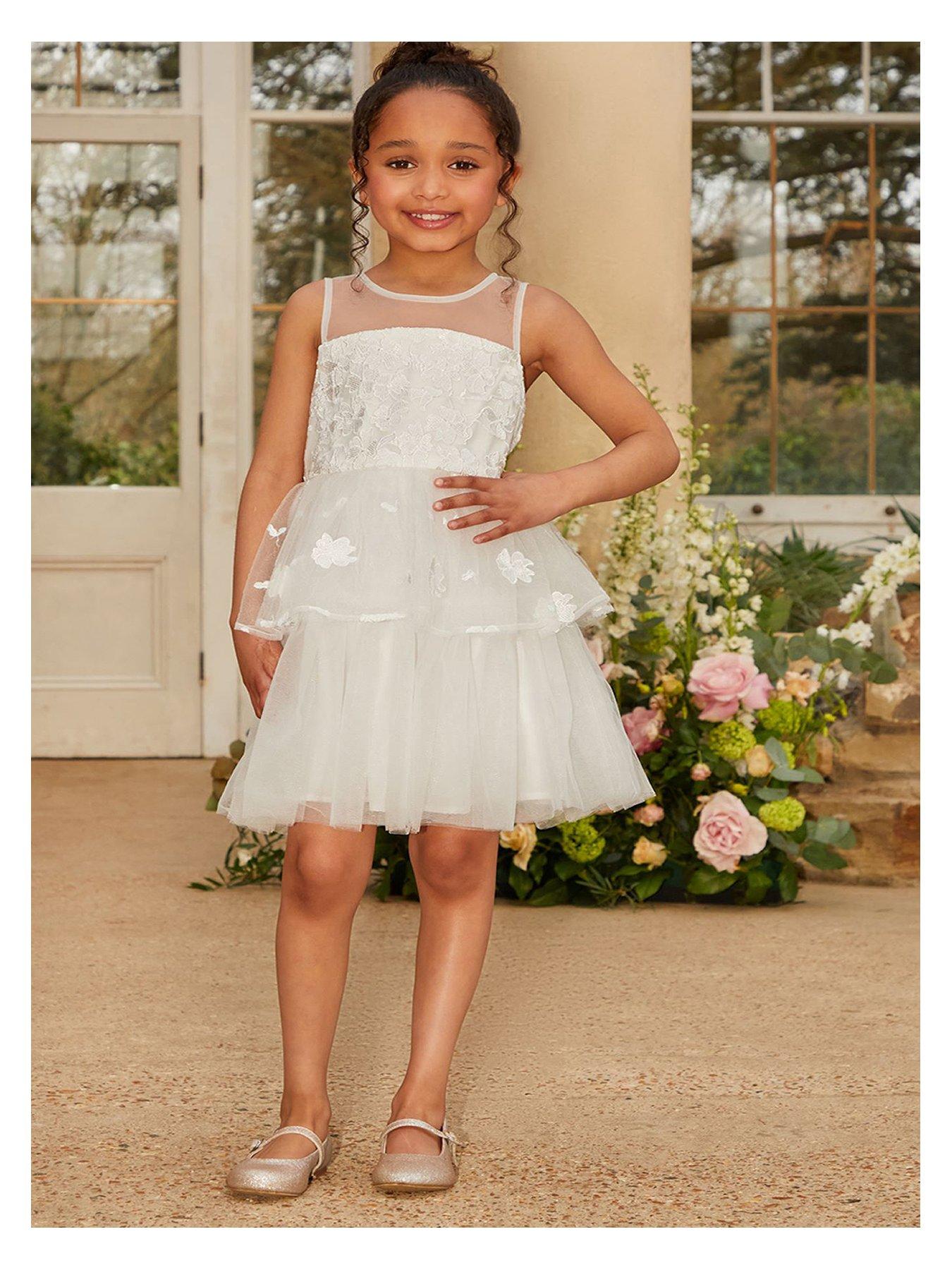 undefined Younger Girls Floral Lace Tiered Midi Dress - White