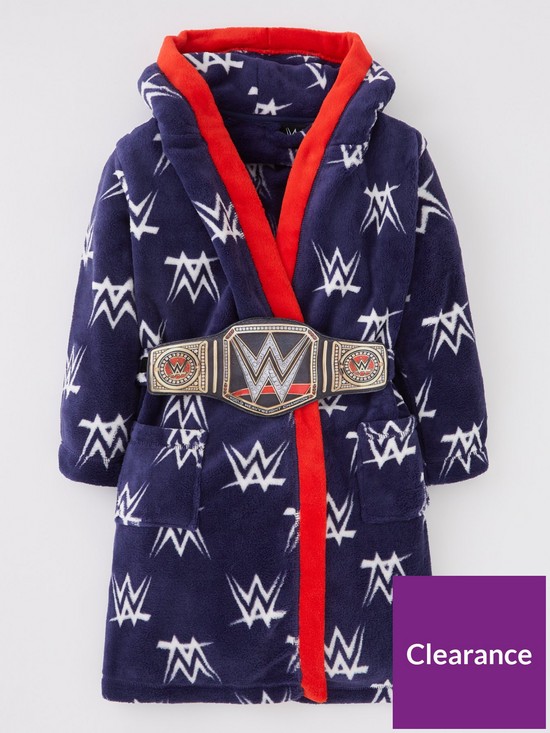 front image of wwe-boys-wwe-belt-detail-dressing-gown-navy