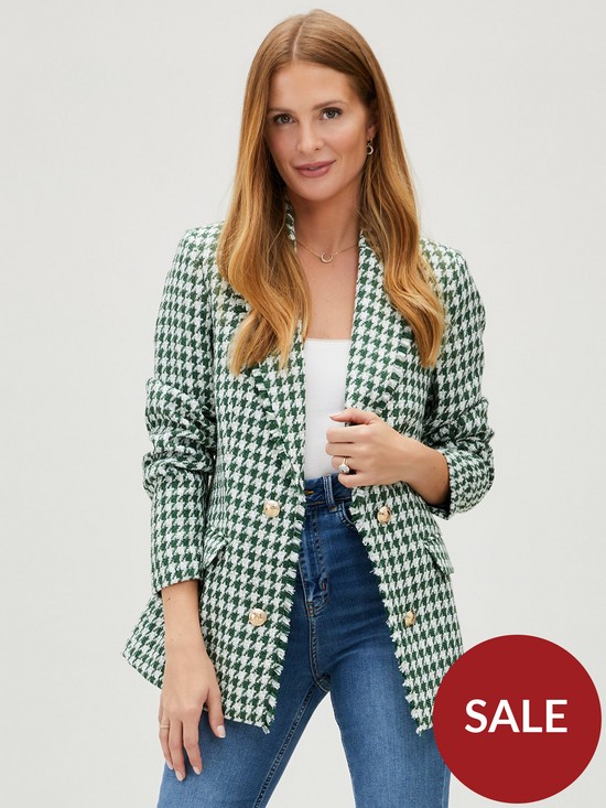 front image of millie-mackintosh-x-very-houndstooth-frayed-edge-to-edge-blazer-green