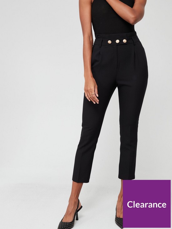 front image of v-by-very-military-button-tab-tapered-trouser-black
