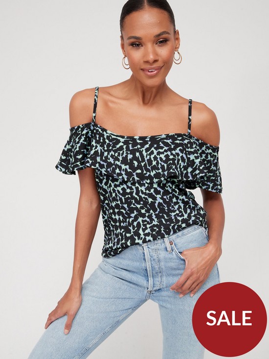 front image of v-by-very-cold-shoulder-ruffle-jersey-top