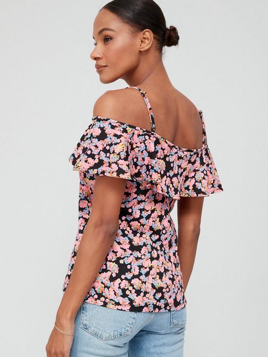 stillFront image of v-by-very-pcold-shoulder-ruffle-jersey-top-ndash-multi-printp